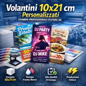 Volantini 10x21 cm Personalizzati – Stampa Professionale Flyers DL gr 130 Opaca o Lucida